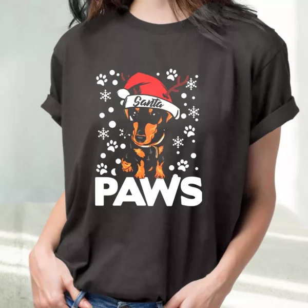 Santa Paws Dachshund Dog Christmas T Shirt Xmas Design