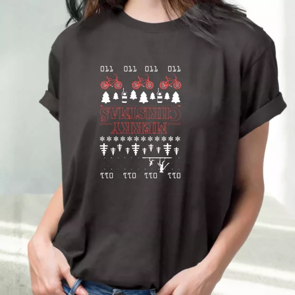 Upside Down Stranger Things Merry Christmas T Shirt Xmas Design