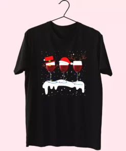 X Mas Santa Wine Glass T Shirt Xmas Design 1