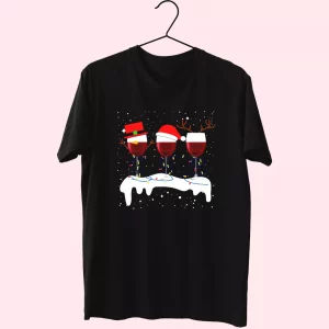 X Mas Santa Wine Glass T Shirt Xmas Design