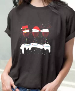 X Mas Santa Wine Glass T Shirt Xmas Design 2
