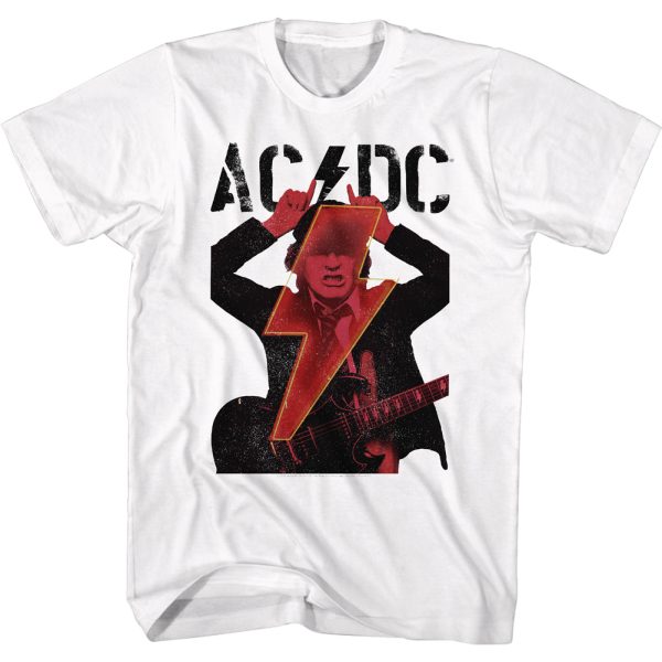 ACDC Angus Young Horns Lightning Bolt White T-shirt