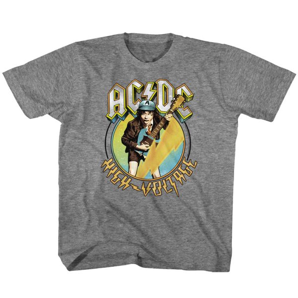 ACDC Blue and Yellow High Voltage Album Grey Kids T-shirt