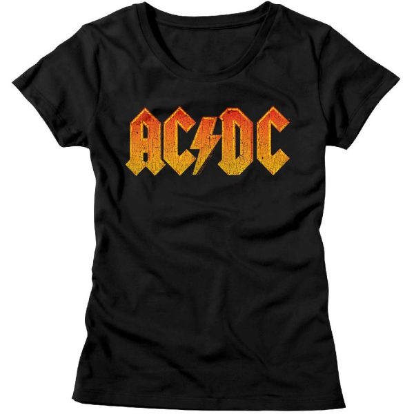 ACDC Ladies T-Shirt Distressed Orange Logo Black Tee