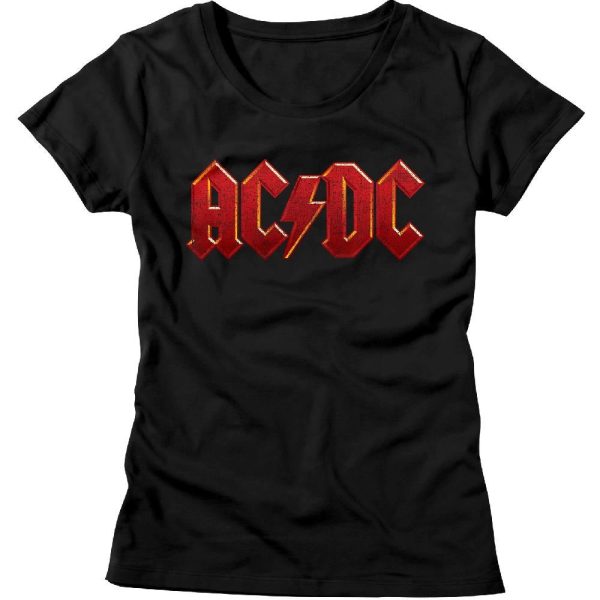 ACDC Ladies T-Shirt Distressed Red Logo Black Tee