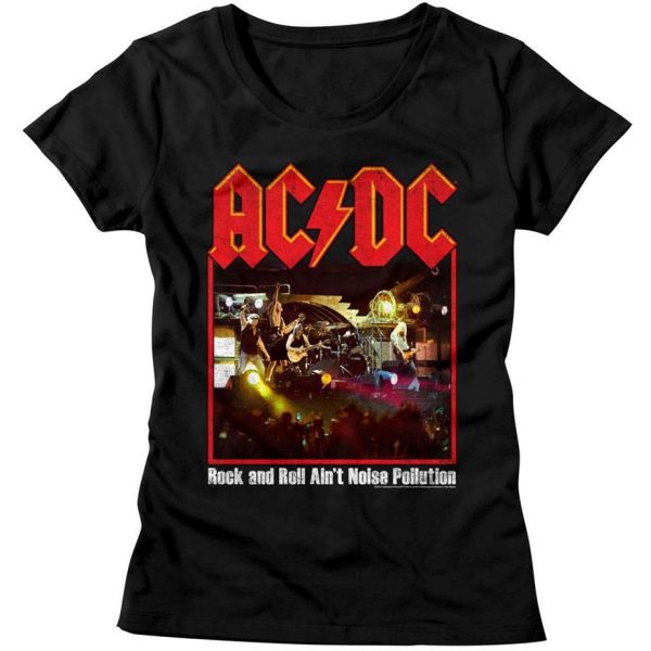 ACDC Ladies T-Shirt Rock And Roll Ain’t Pollution Poster Black Tee