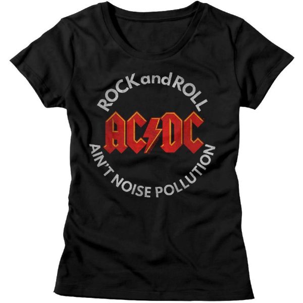 ACDC Ladies T-Shirt Rock and Roll Aint Noise Pollution Black Tee