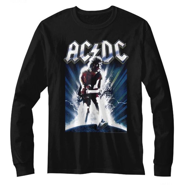 ACDC Long Sleeve T-Shirt Lightning Guitar Solo Black Tee