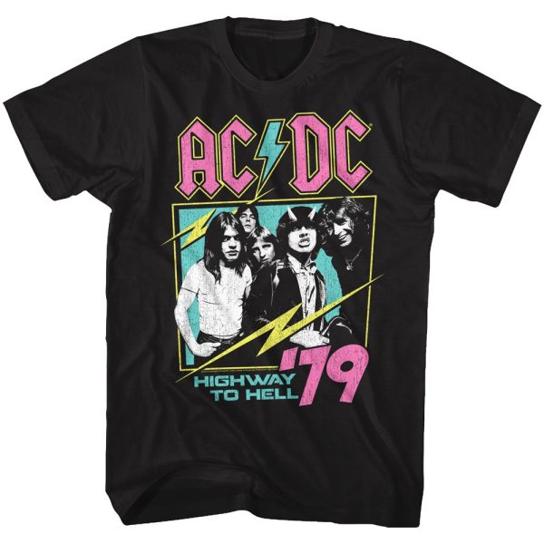 ACDC Neon 1979 Highway to Hell Album Photo Black T-shirt