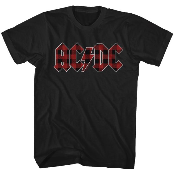 ACDC Plaid Lightning Bolt Logo Black T-shirt