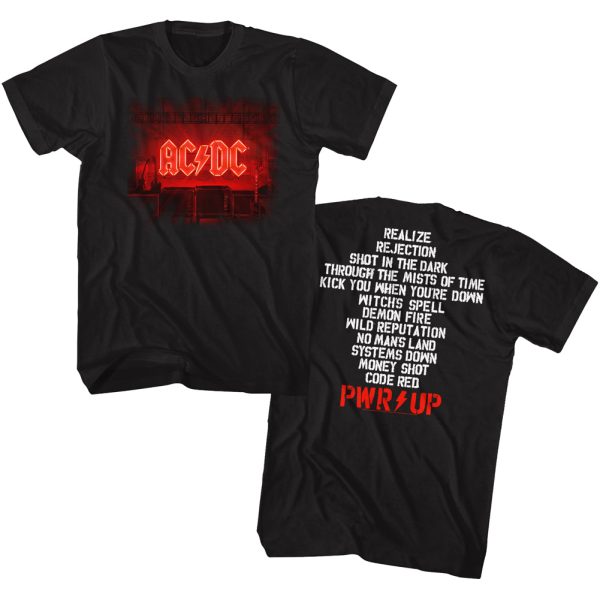 ACDC Power Up Album Playlist Front and Back Black T-shirt