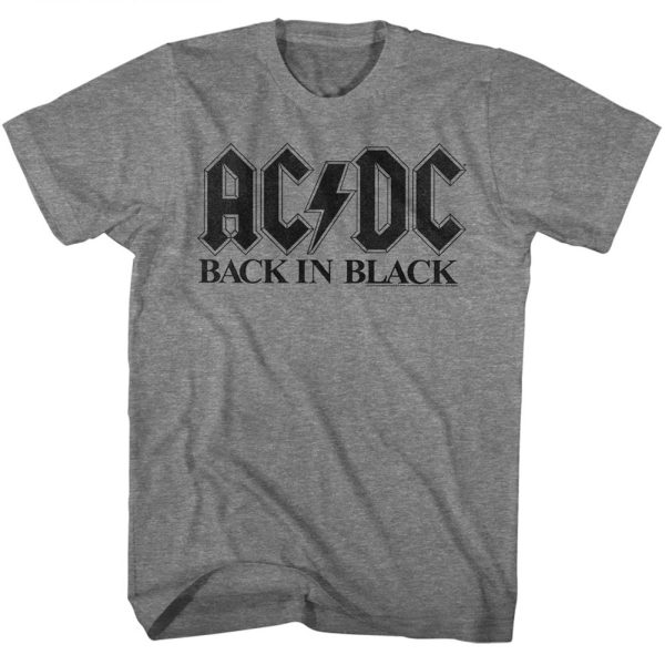 ACDC T-Shirt Back In Black Black Font Graphite Tee