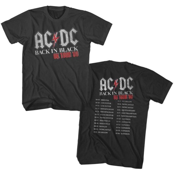 ACDC T-Shirt Back In Black UK Tour ’80 Concert Smoke Tee