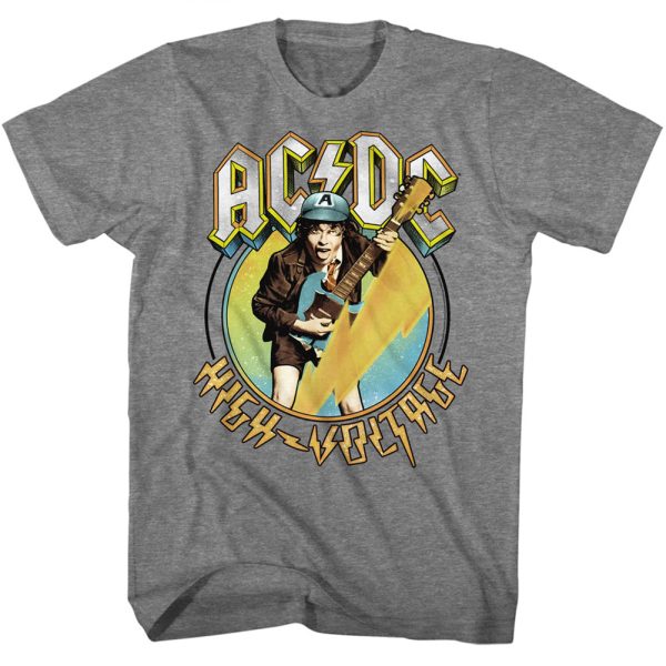 ACDC T-Shirt Blue Yellow High Voltage Heather Tee