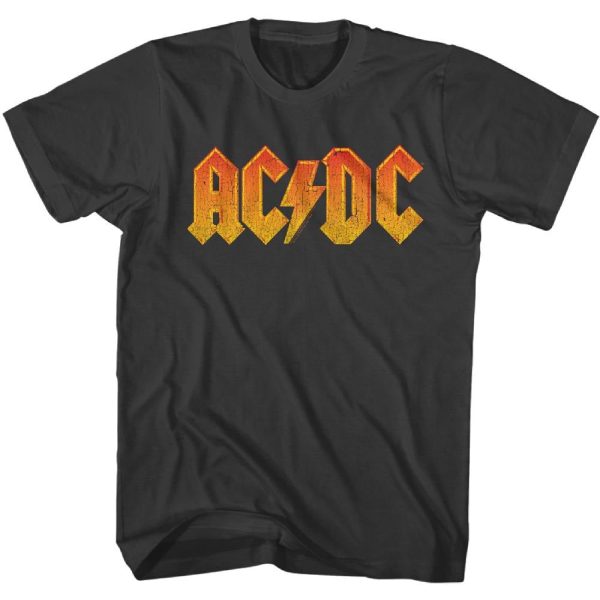 ACDC T-Shirt Distressed Orange Logo Smoke Tee