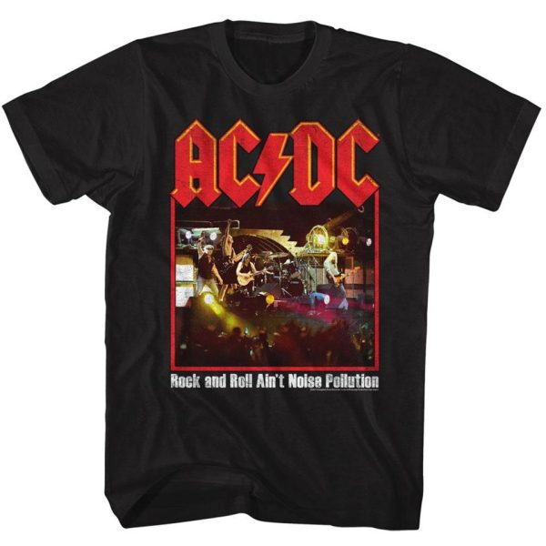 ACDC T-Shirt Rock And Roll Ain’t Pollution Poster Black Tee