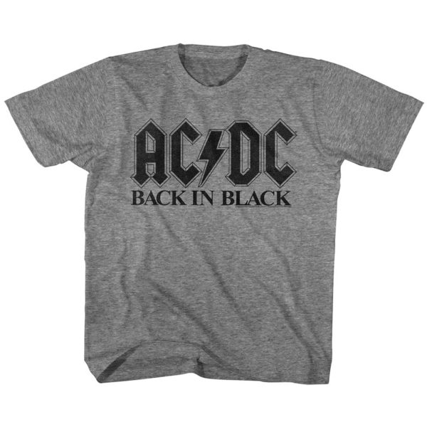 ACDC Toddler T-Shirt Back in Black Font Heather Tee