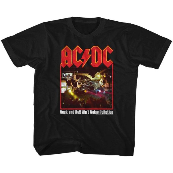 ACDC Toddler T-Shirt Rock And Roll Ain’t Pollution Poster Black Tee