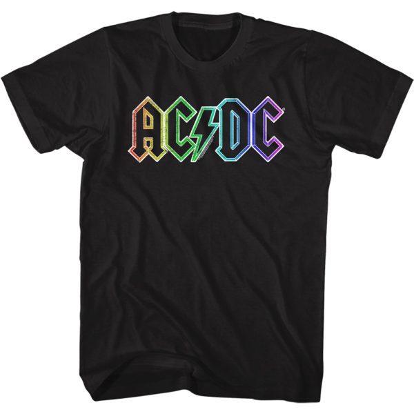 ACDC Vintage Rainbow Lightning Bolt Logo Black T-shirt