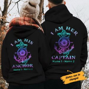 Personalized Captain And Anchor Love Couple Hoodie 2