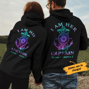 Personalized Captain And Anchor Love Couple Hoodie 3