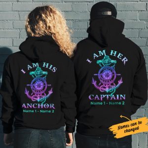 Personalized Captain And Anchor Love Couple Hoodie 4