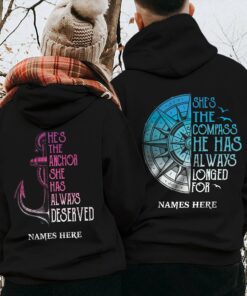 Personalized Compass Anchor Love Couple Pullover Hoodie 1