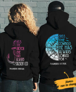 Personalized Compass Anchor Love Couple Pullover Hoodie 1 Personalized Compass Anchor Love Couple Pullover Hoodie 2