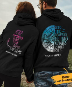 Personalized Compass Anchor Love Couple Pullover Hoodie 3 Personalized Compass Anchor Love Couple Pullover Hoodie 4