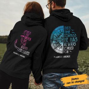 Personalized Compass Anchor Love Couple Pullover Hoodie 4