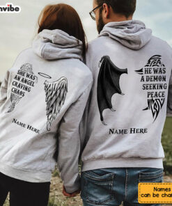 Personalized Demon Angel Love Couple Pullover Hoodie 1