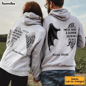 Personalized Demon Angel Love Couple Pullover Hoodie 1