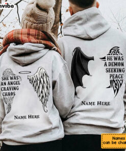 Personalized Demon Angel Love Couple Pullover Hoodie 1 Personalized Demon Angel Love Couple Pullover Hoodie 2