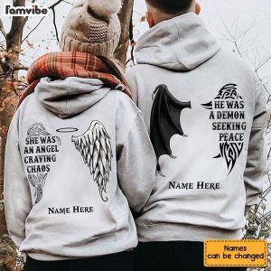 Personalized Demon Angel Love Couple Pullover Hoodie 2