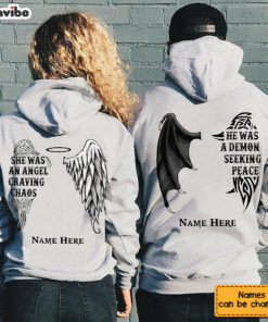 Personalized Demon Angel Love Couple Pullover Hoodie 2 Personalized Demon Angel Love Couple Pullover Hoodie 3