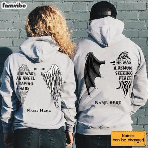 Personalized Demon Angel Love Couple Pullover Hoodie 3