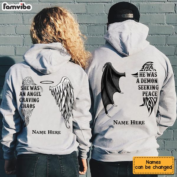 Personalized Demon Angel Love Couple Pullover Hoodie