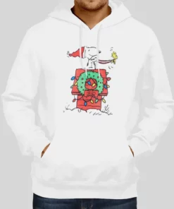Snoopy House Sleigh Fuzzy Graphic Peanuts Christmas Hoodie 1