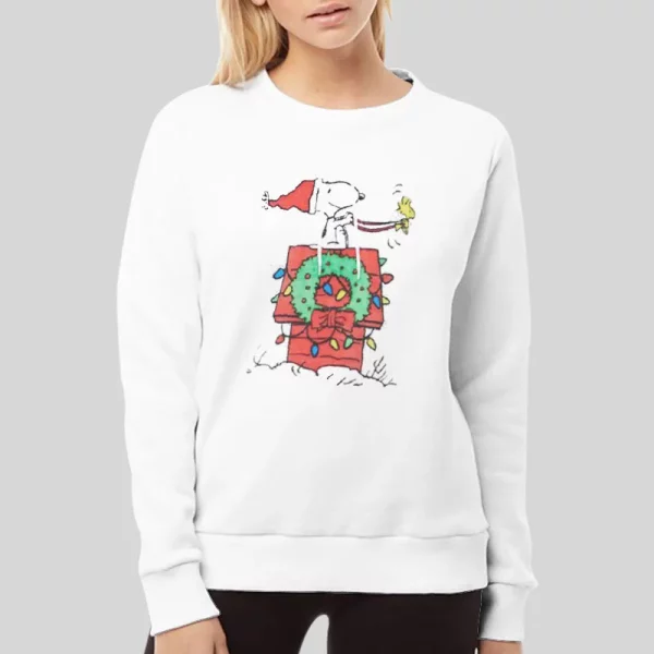 Snoopy House Sleigh Fuzzy Graphic Peanuts Christmas Hoodie