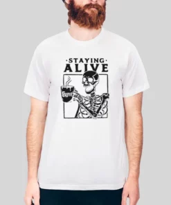 Staying Alive Skeleton Drinking Hot Coffee Hoodie 3