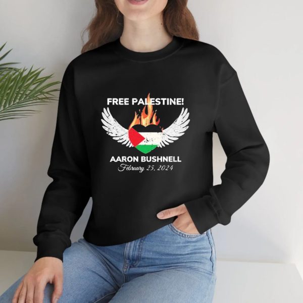 Free Palestine Aaron Bushnell February 25 2024 Fire Heart And Wing T-Shirt