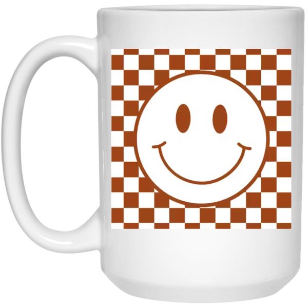 Happy Face Checkered Pattern Mugs