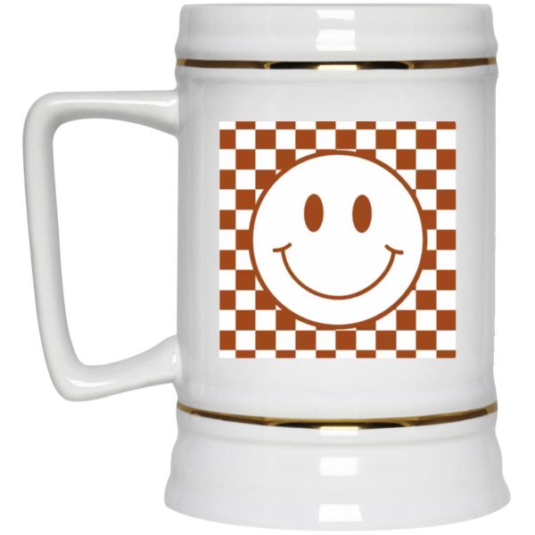 Happy Face Checkered Pattern Mugs