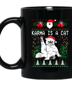 Karma Is A Cat Christmas Mugs 1