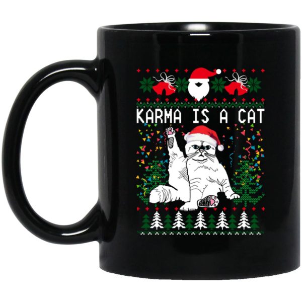 Karma Is A Cat Christmas Mugs