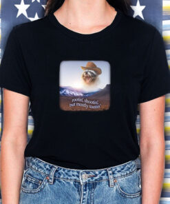 Snazzy Seagull Rootin' Shootin' But Mostly Tootin' Raccoon Cowboy T Shirt 1