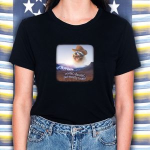 Snazzy Seagull Rootin’ Shootin’ But Mostly Tootin’ Raccoon Cowboy T-Shirt