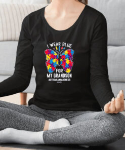 Wear Blue For My Grandson Autism Awareness Butterfly T shirt 1