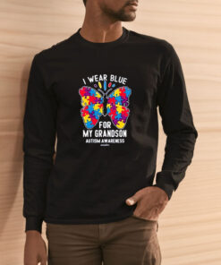 Wear Blue For My Grandson Autism Awareness Butterfly T shirt 2