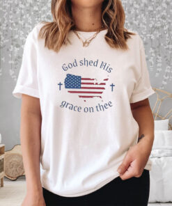 Women’s God shed His grace on thee Flag Print T-Shirt 1 Women's God shed His grace on thee Flag Print T Shirt 2